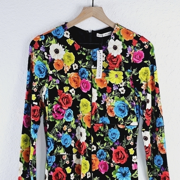 New! Alice + Olivia Delora Floral Midi Dress Flower Garden - Picture 7 of 16